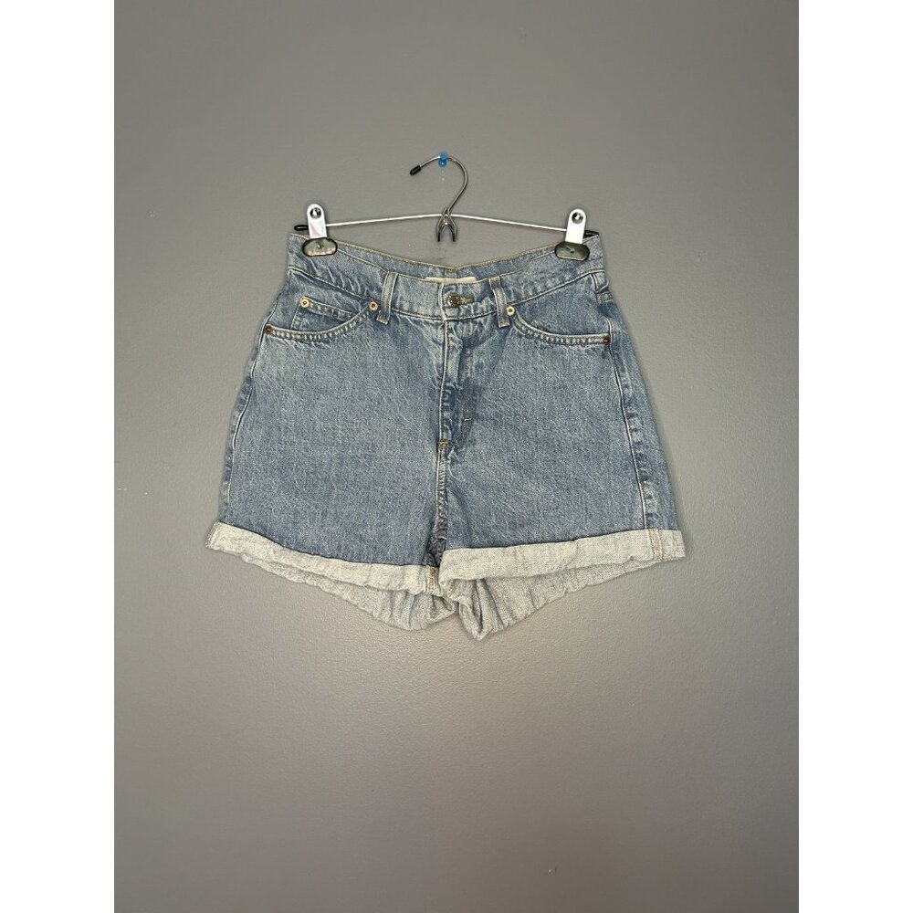 Topshop Mom Shorts Womens US 6 Blue High Rise Rolled Cuff Casual Denim Classic